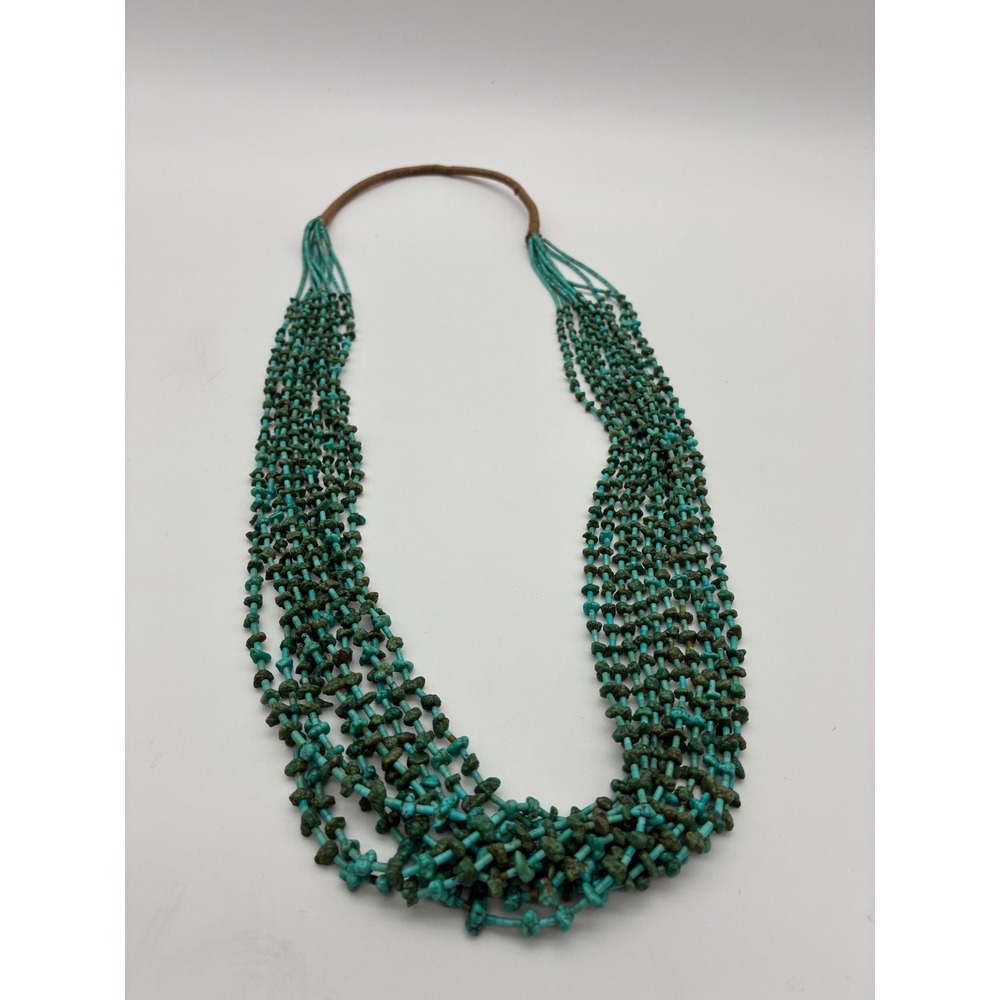 Santo Domingo Kewa Style 10 Strand Fine Turquoise Heishi Nugget Necklace 28"